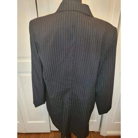 Vintage 90s Black/White Pinstriped Blazer Sag Harbor 14 Business Office Academia - Picture 2 of 8